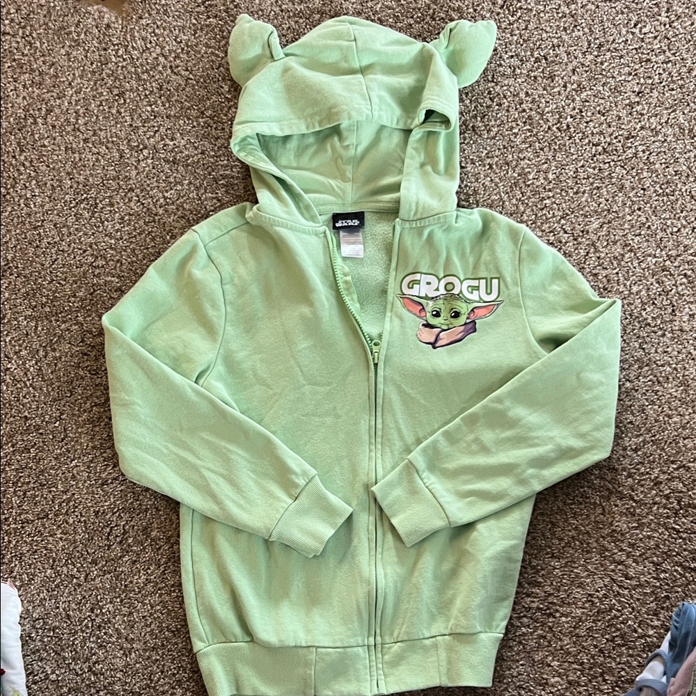 Star Wars Grogu Kids Green Zip-Up Hoodie
